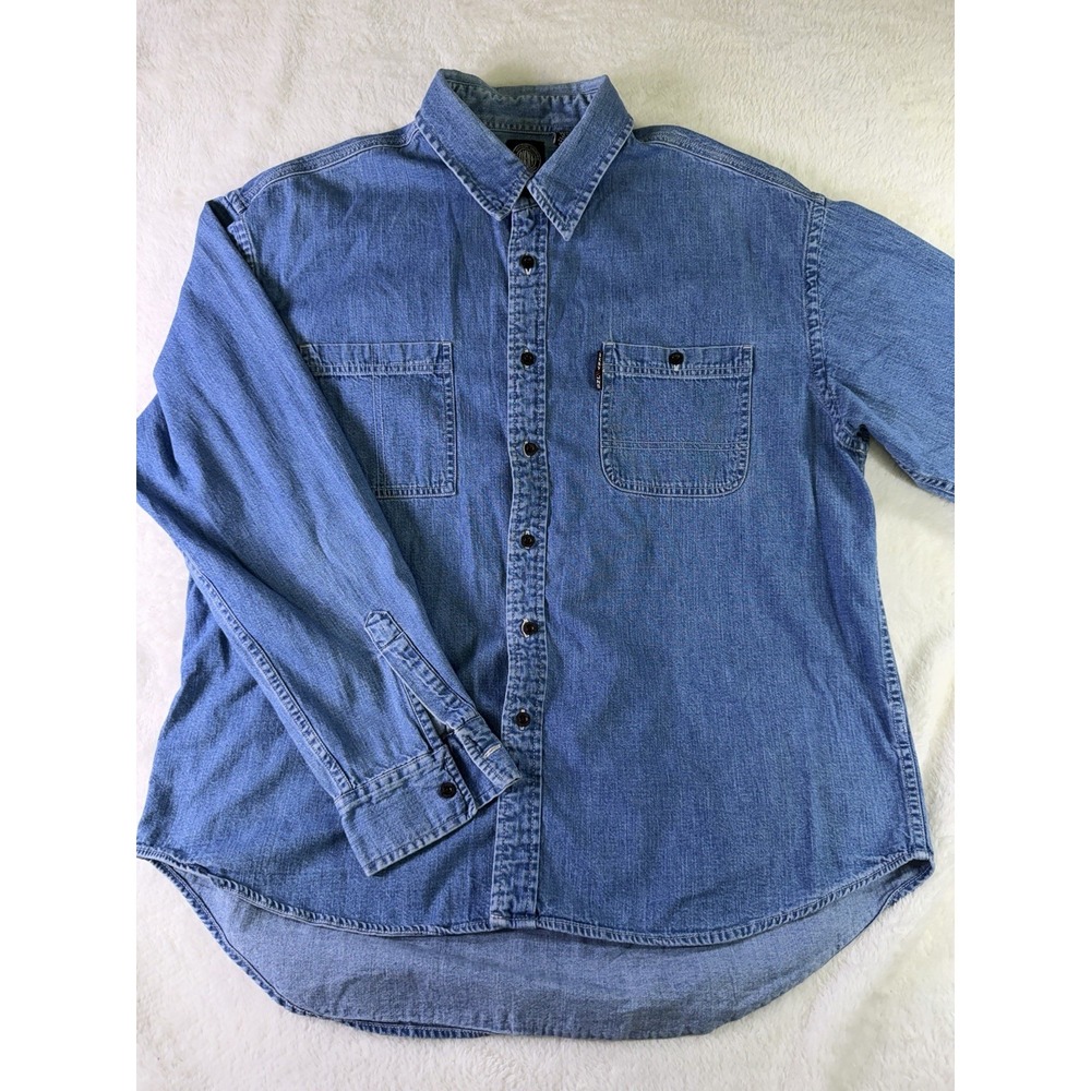 Vintage DKNY Jeans Men's L Blue Denim Long Sleeve Button-Up